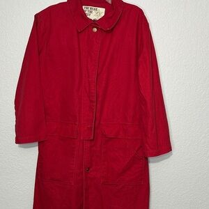 The Wear of the West Men’s Red Canvas Long Duster Trench Coat Christmas Small